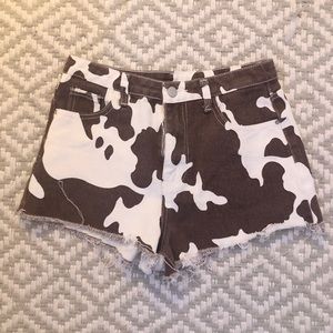 cowprint jean shorts